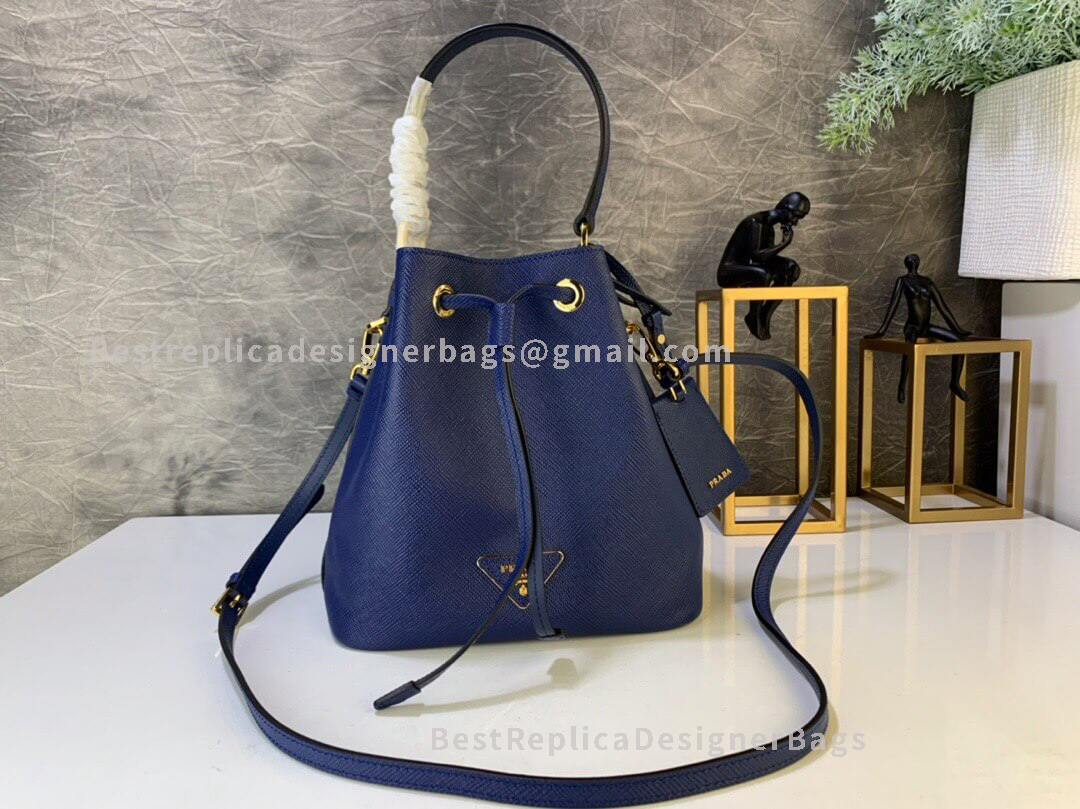 Prada Blue Saffiano Leather Bucket Bag GHW 032